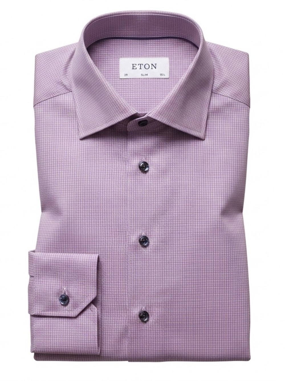15.5 Eton Slim Brighton 100% Cotton Lilac Micro-Check Dress Shirt